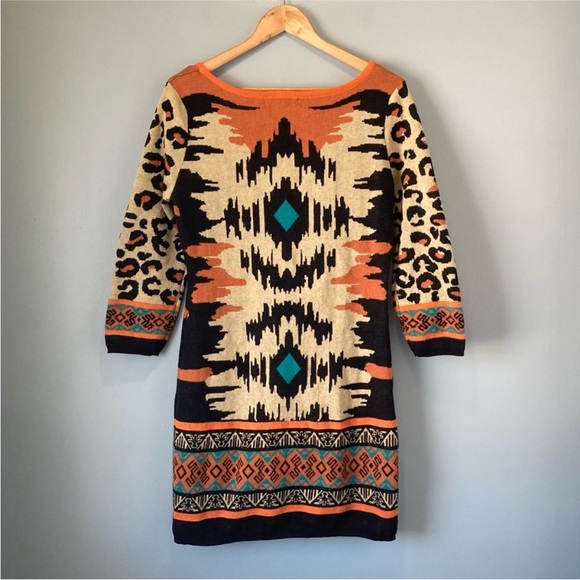Flying Tomato Aztec Print Sweater Dress Anthropologie Size L/XL - Picture 3 of 11